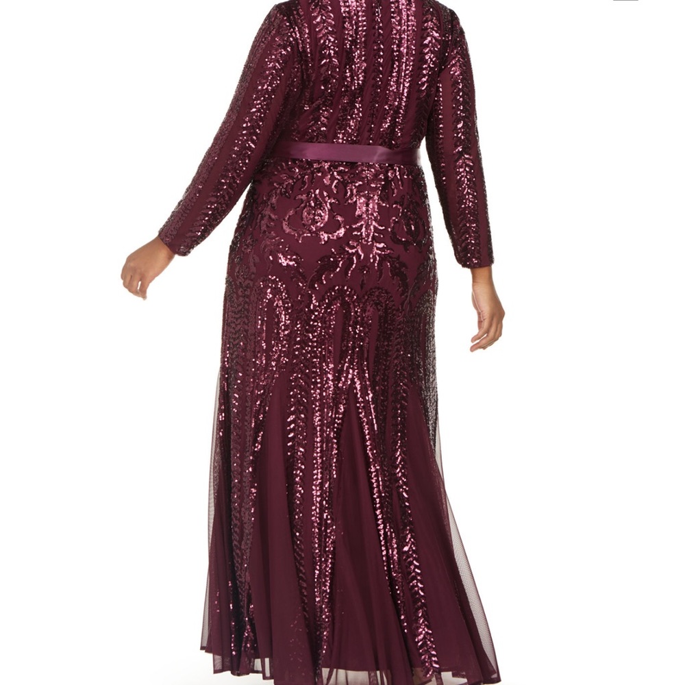 Burgundy Plus Size Godet Sequin Gown - Picture 8 of 9